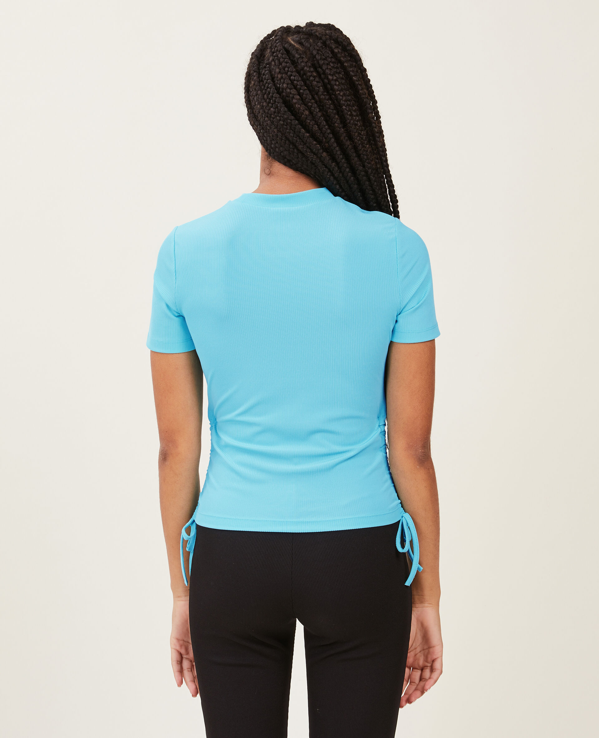Top maille côtelée avec nœud - Bleu turquoise