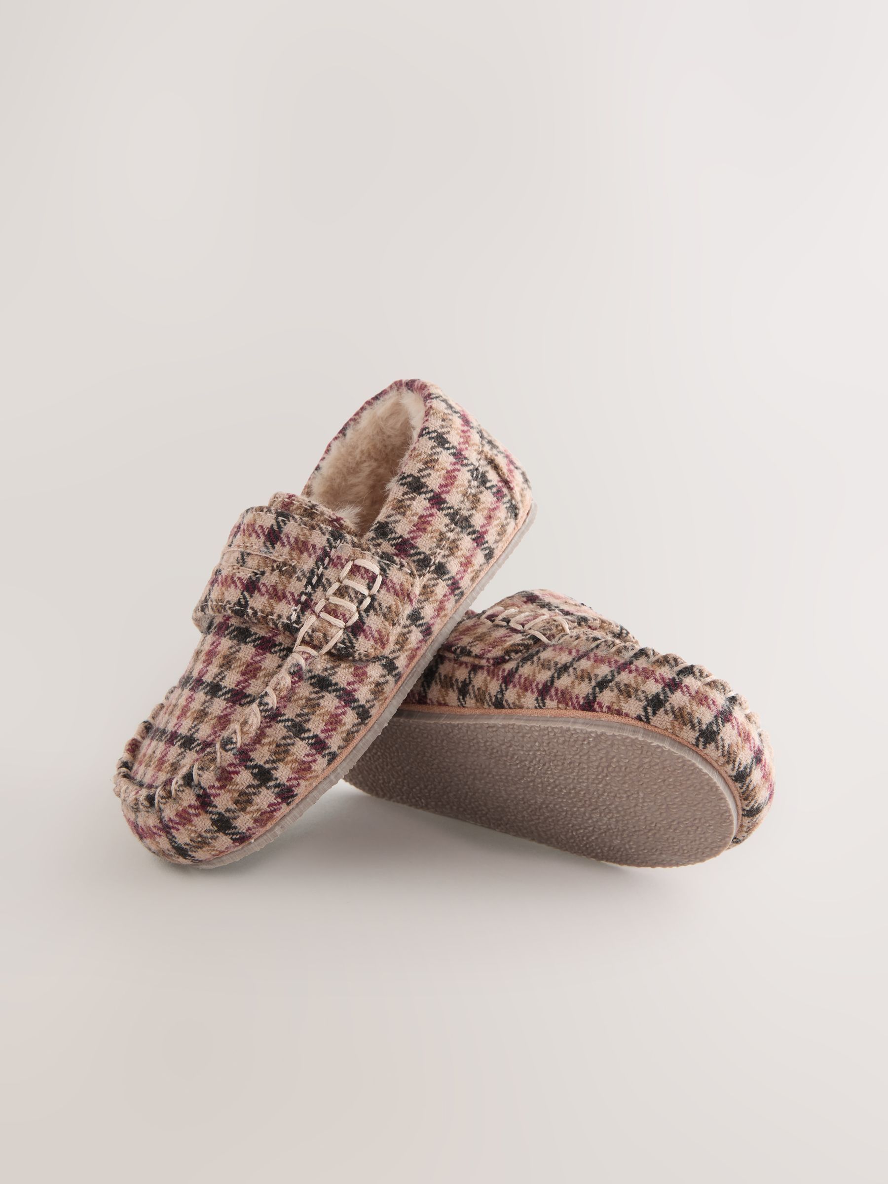 Bruin met ruiten - Mocassin-pantoffels met klittenbandsluiting