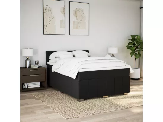 Sommier à lattes de lit avec matelas Noir 140x190 cm Tissu