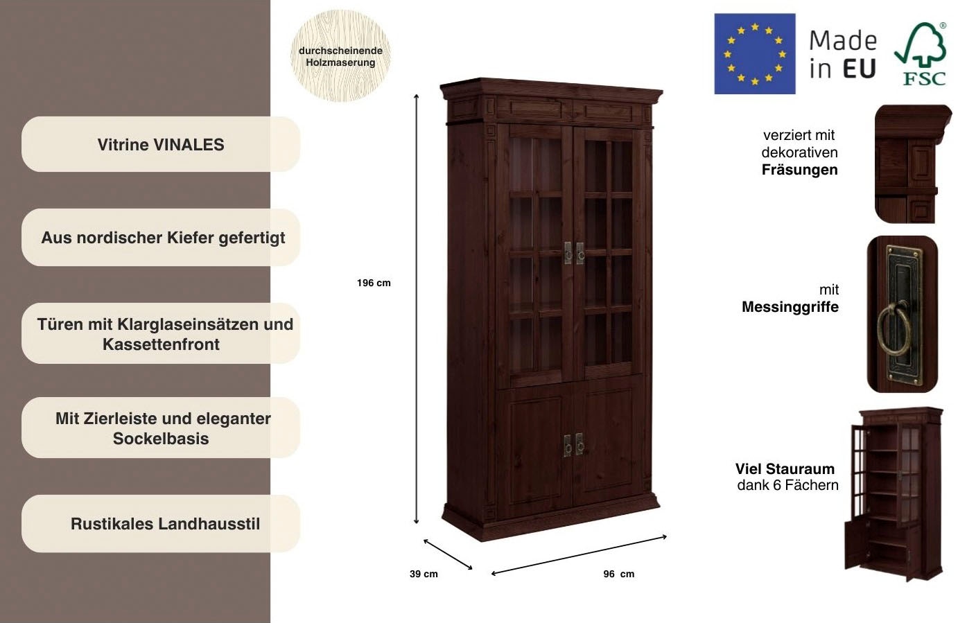 Home affaire Vitrine »Vinales« Höhe 196 cm