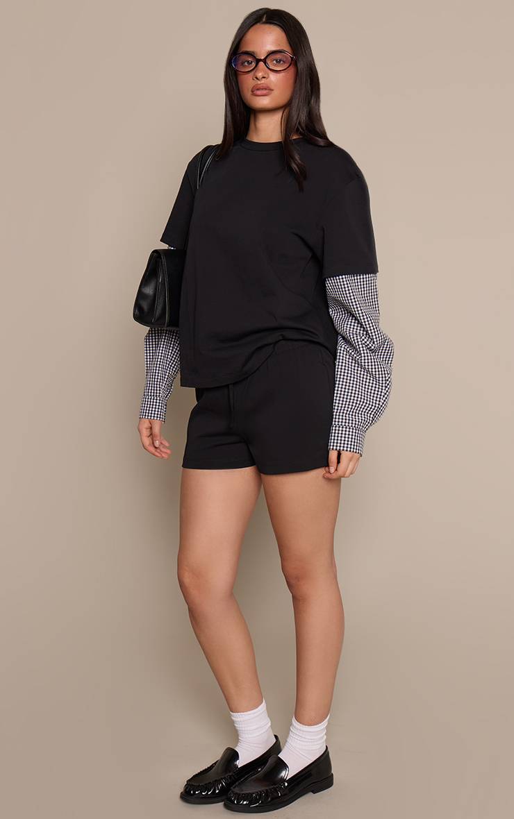 Noir Short En Jersey De Coton À Détail De Poche À Carreaux