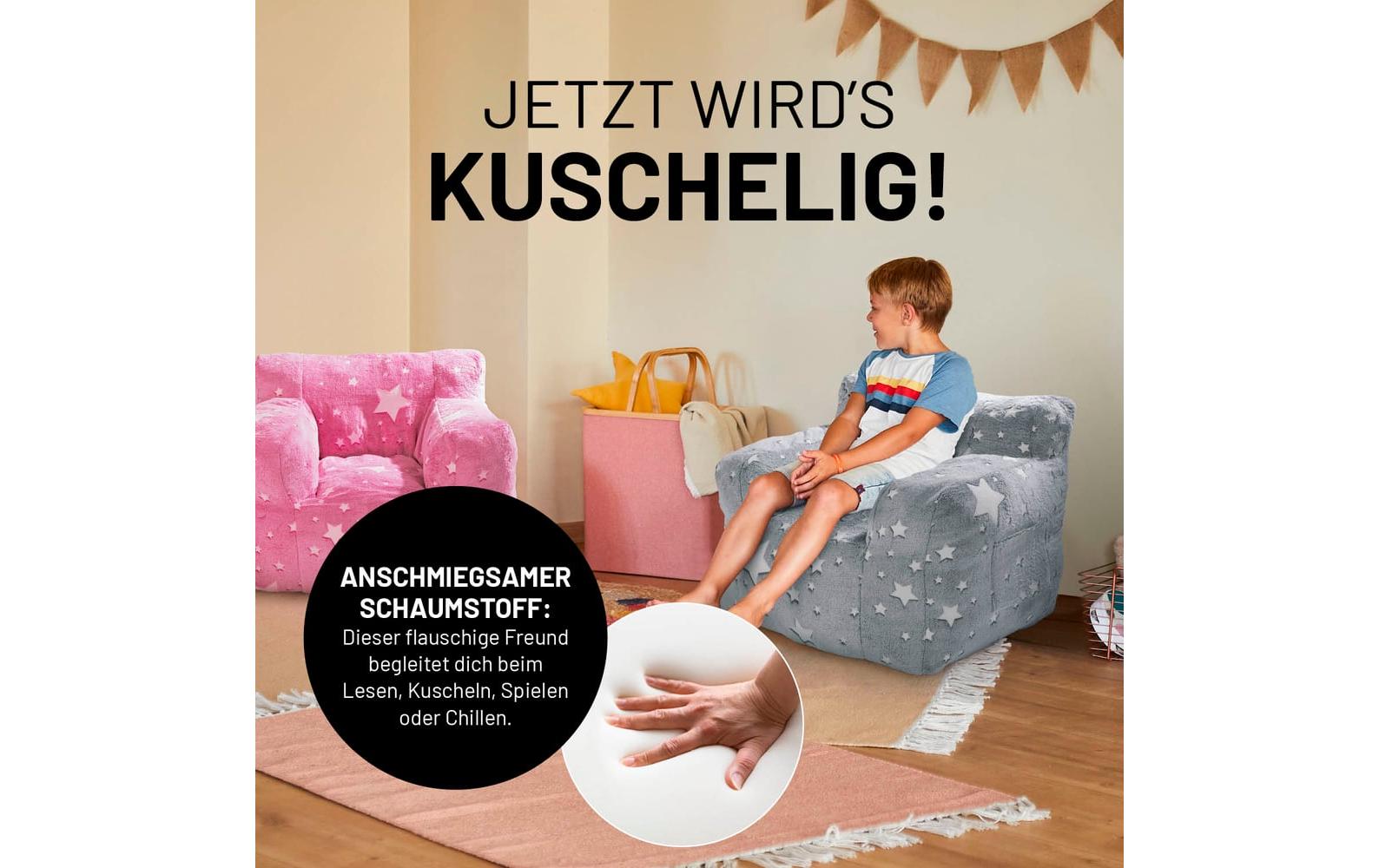 Sessel Glow in the Dark Grau<br>Kindersessel mit leuchtendem Sternen-Design