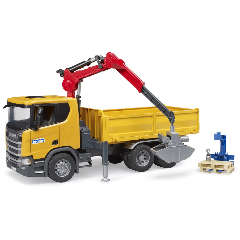 Køb Bruder Scania Super 560R construction truck w.crane,2 pal