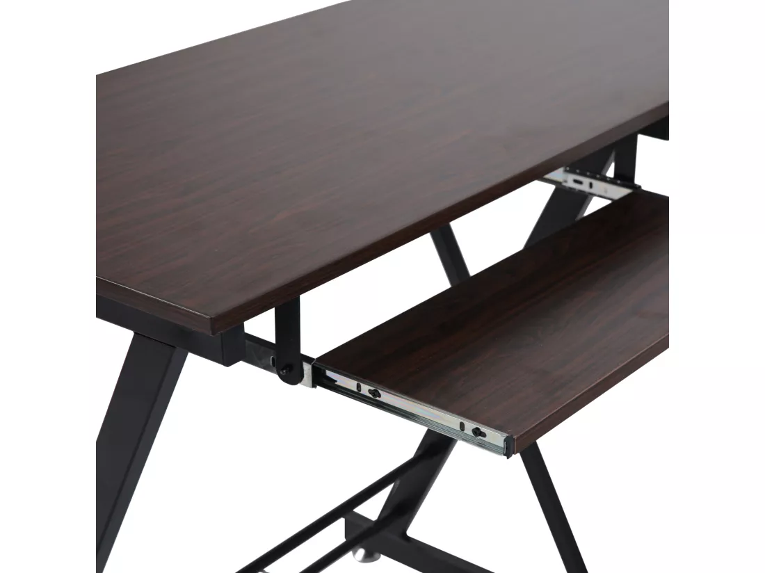 Bureau d'angle aspect noyer pieds métalliques