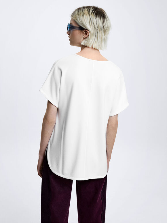Camiseta básica com decote em V - Off-White