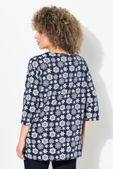 Shirt, Schneeflocken, A-Linie, V-Ausschnitt, 3/4-Arm