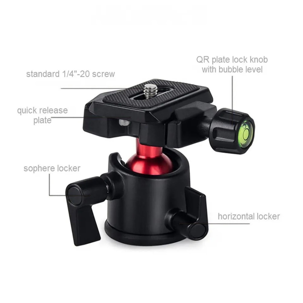 GoPro 360° Grad Schwenkbar Stativ Kugelgelenk Adapter Halterung mit integrierter Wasserwaage - Schwarz