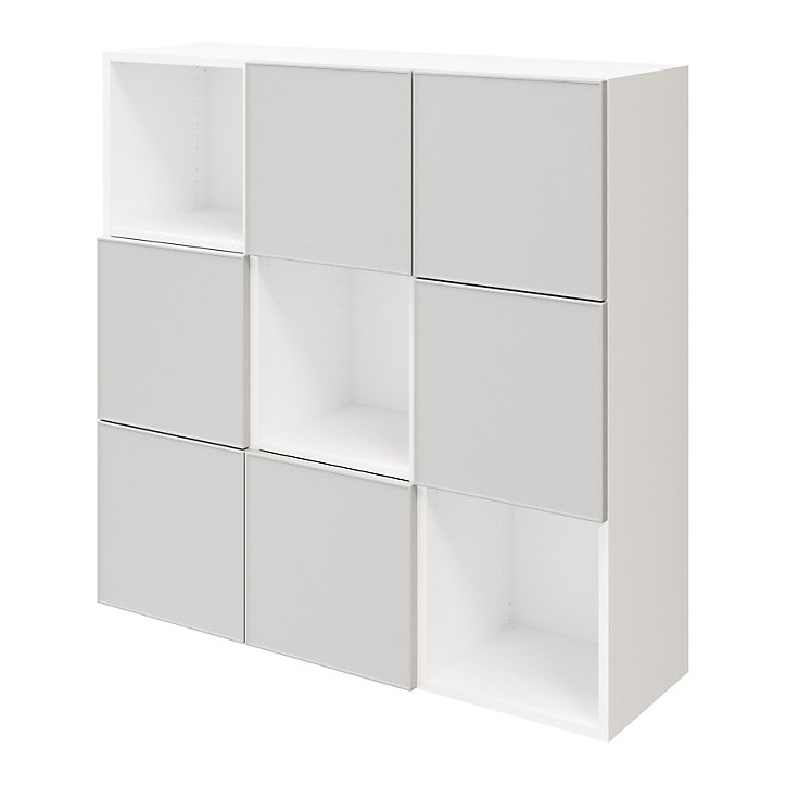 Étagère semi ouverte 9 cases blanche avec 6 portes grises claires mates GoodHome Atomia H. 112,5 x L. 112,5 x P. 37 cm