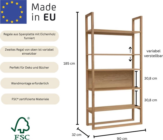 Woodman Bücherregal »New Est« im skandinavischen Design, Gestell aus massiver Eiche, FSC®