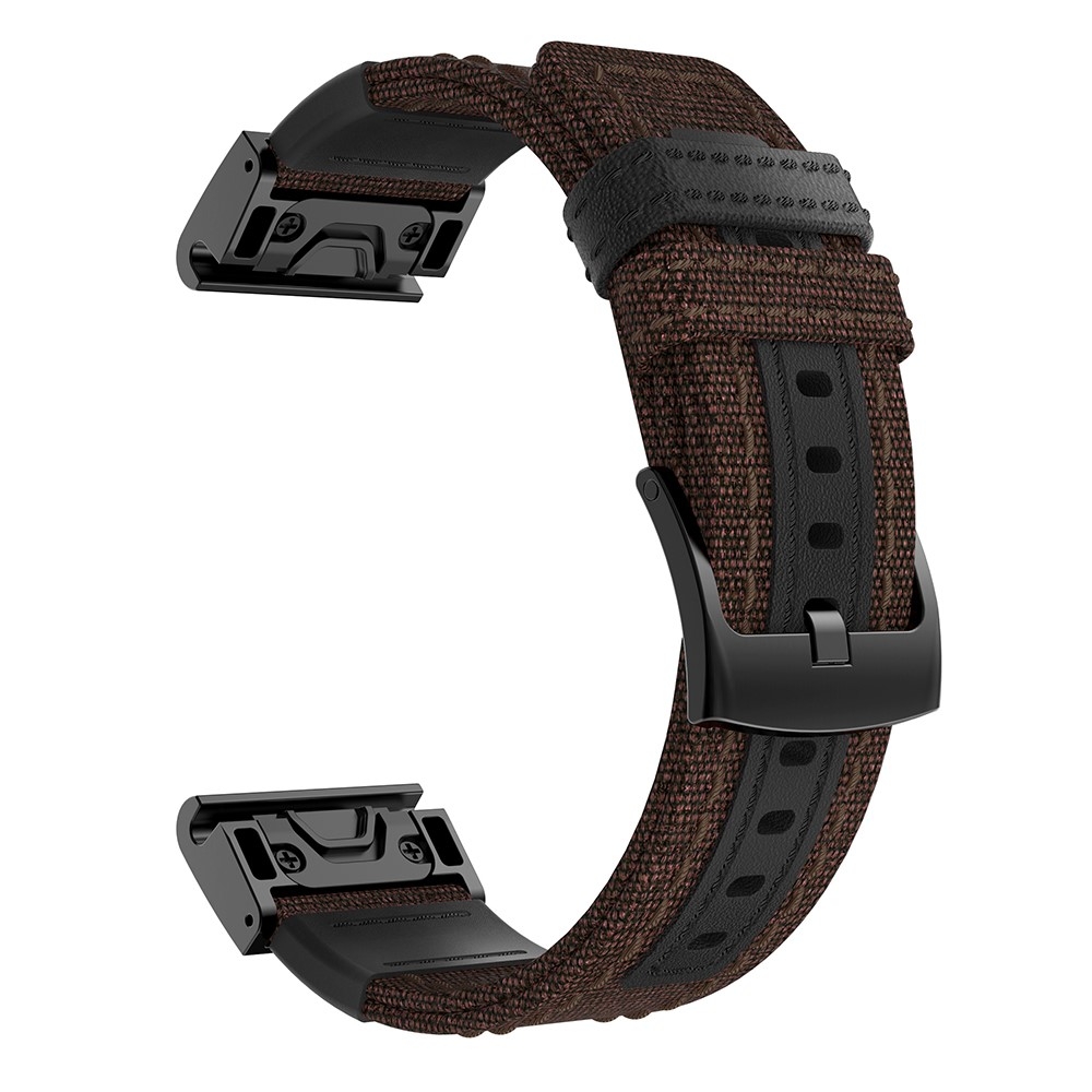 (Gr. XXL) Garmin Fenix 6X / 6X Pro / 5X / 5X Plus / 3 / 3 HR / 3 Sapphire Nylon / Echtleder Armband (Gelenkumfang 211-272 mm) - Braun / Schwarz