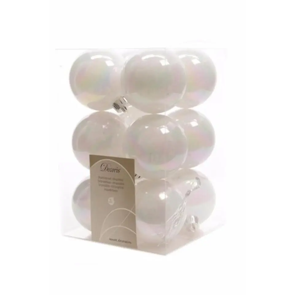 Decoris kerstballen - 12x st - parelmoer wit - D6 cm - kunststof