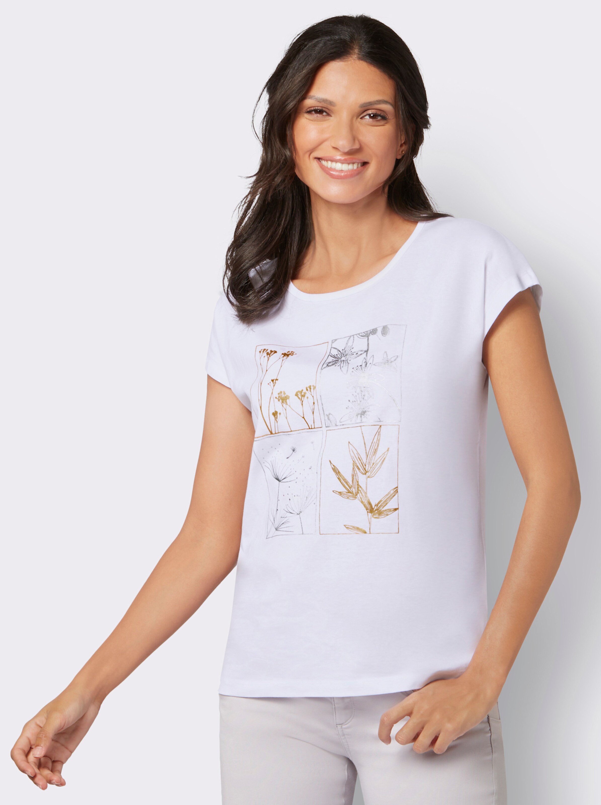 T-Shirt mit gold- und silberfarbenem Folien-Print