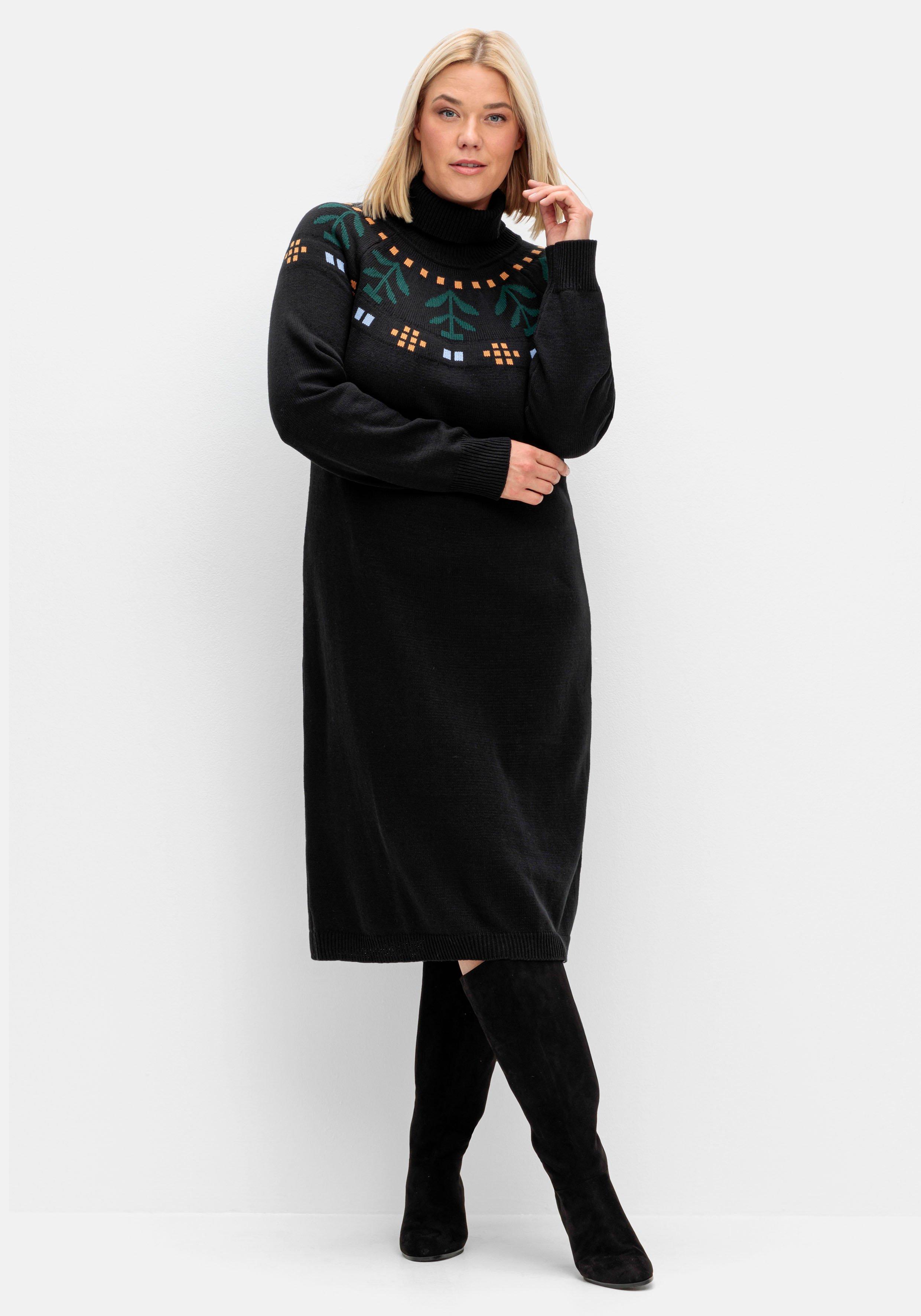 Strickkleid mit Intarsienstrick und Stehkragen