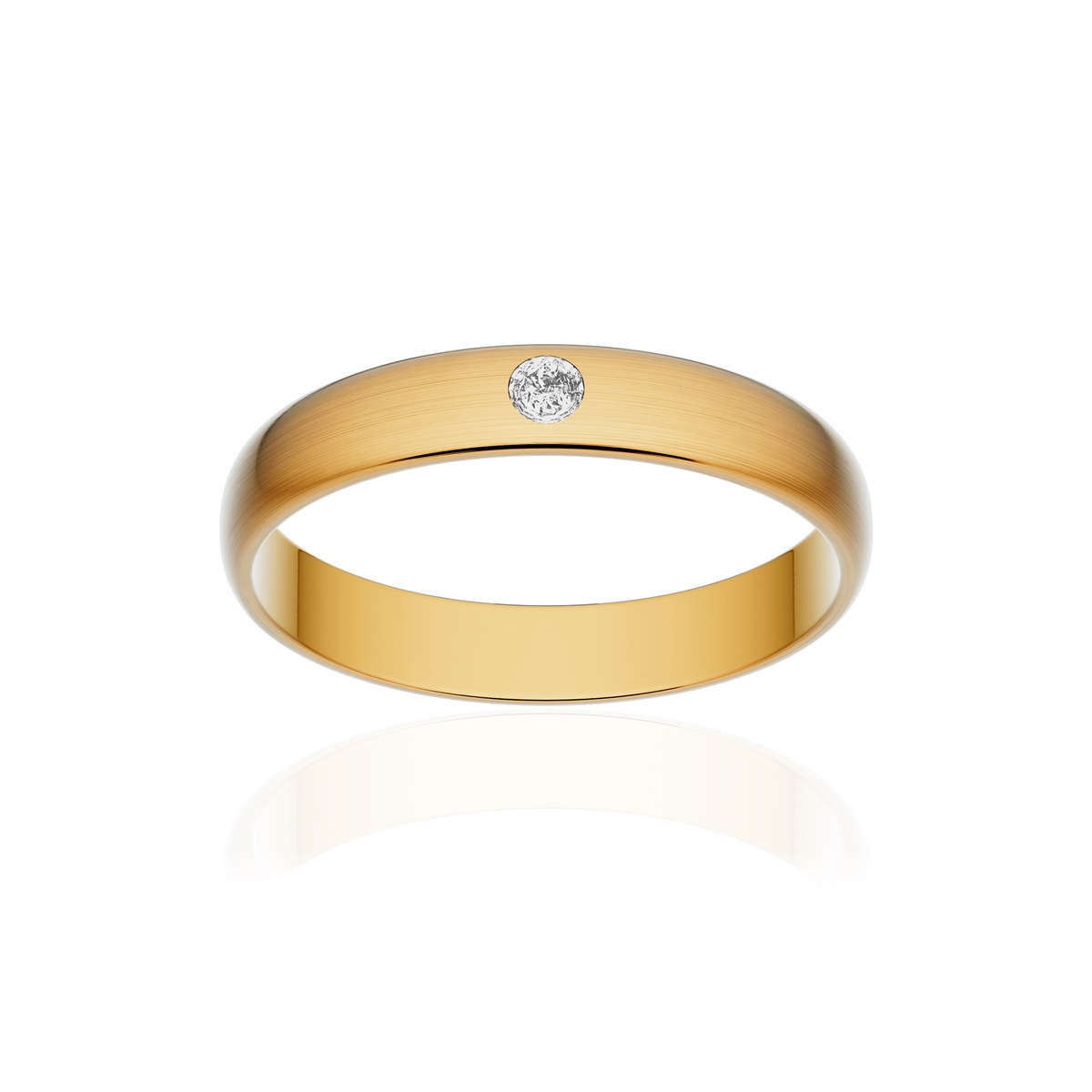 Alliance or 375 jaune brossé demi-jonc 3,5mm diamant brillant