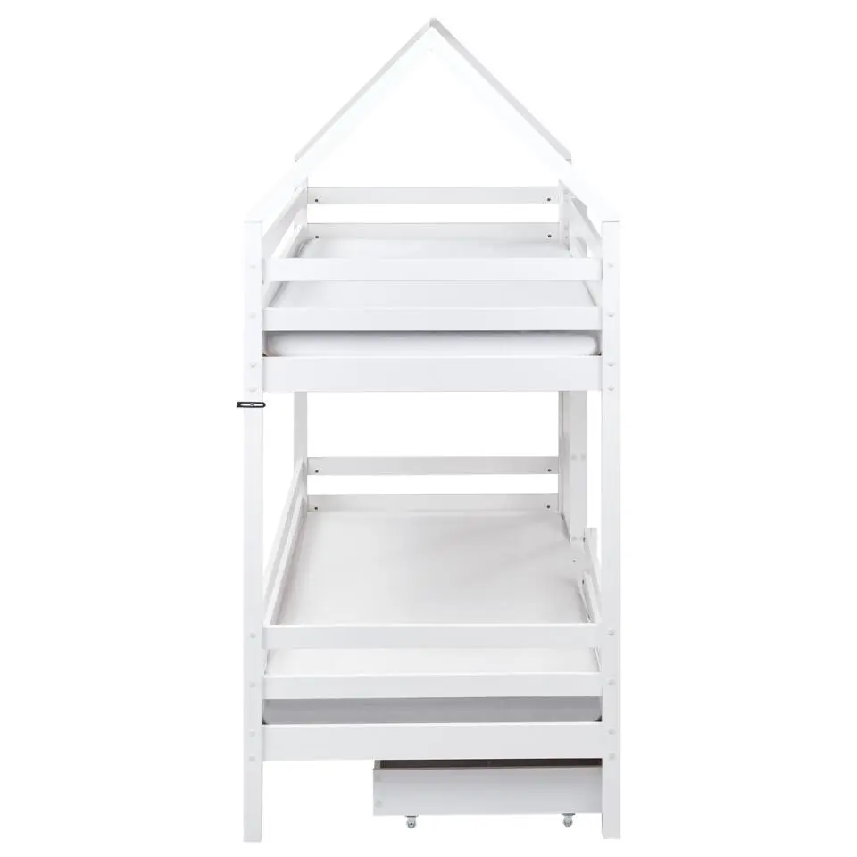 GIRGOLS - Stapelbed met opbergruimte - Wit - 90 x 200 cm - Dennenhout
