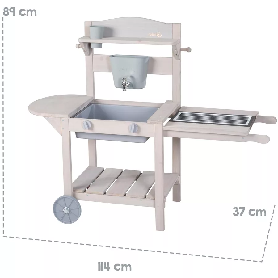 roba Mobile Outdoor Matschküche & Spielküche BBQ inkl. Zubehör grau lasiert