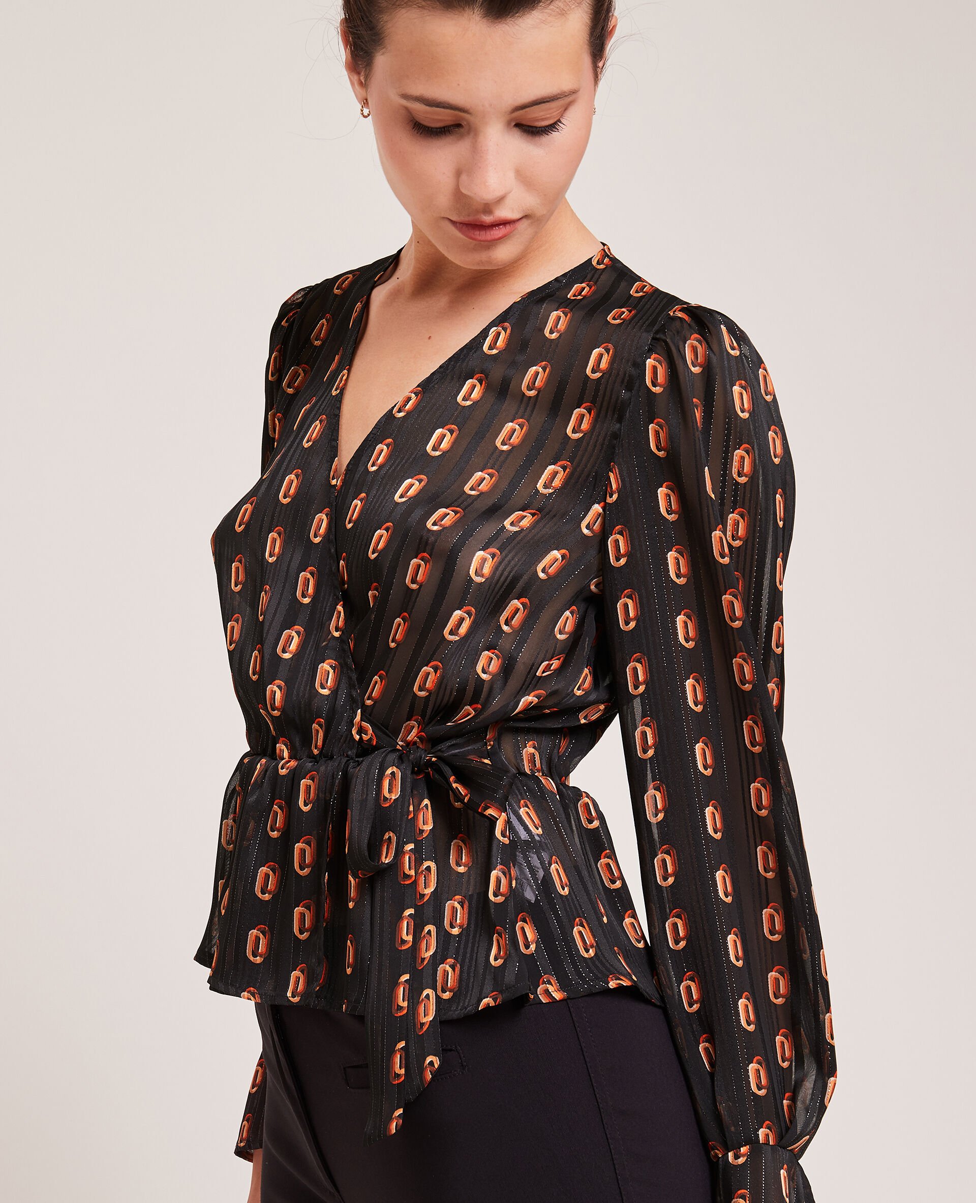 Blouse cache-cœur fils métallisés - Noir