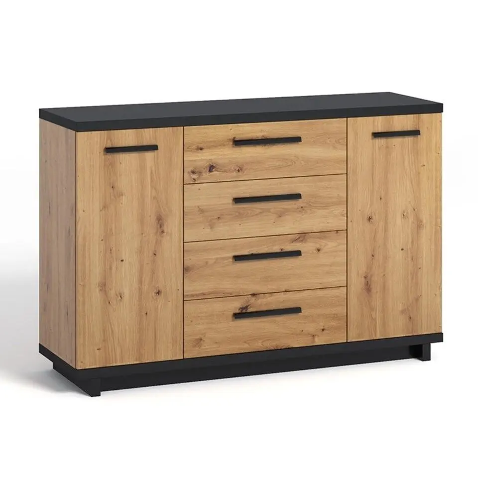 Meubella - Dressoir Incala - Eiken - Zwart - 135 cm