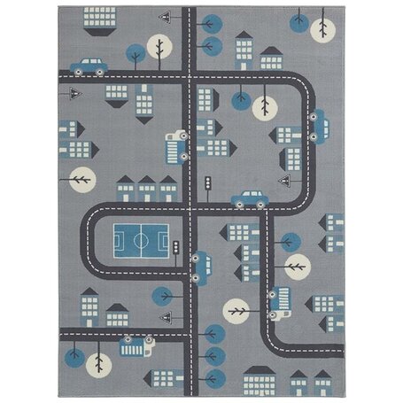Vloerkleed Kids Town - Grijs / Blauw