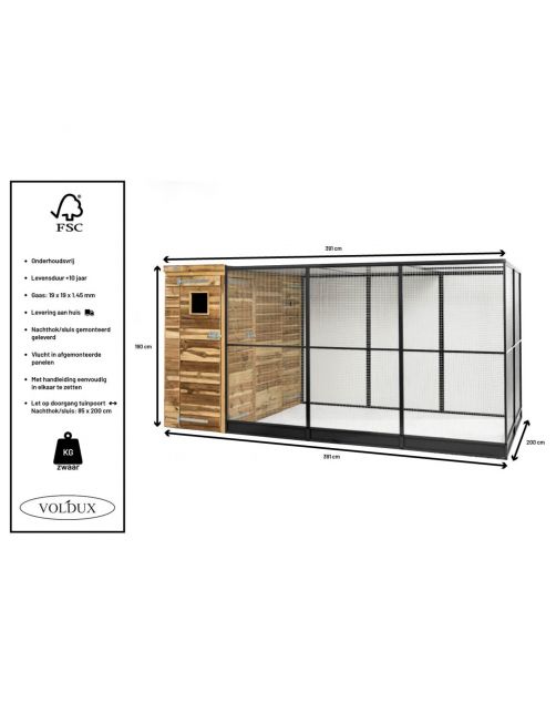 Voldux Volière R10 Links - Vogelverblijven - 391x200x190 cm Bruin