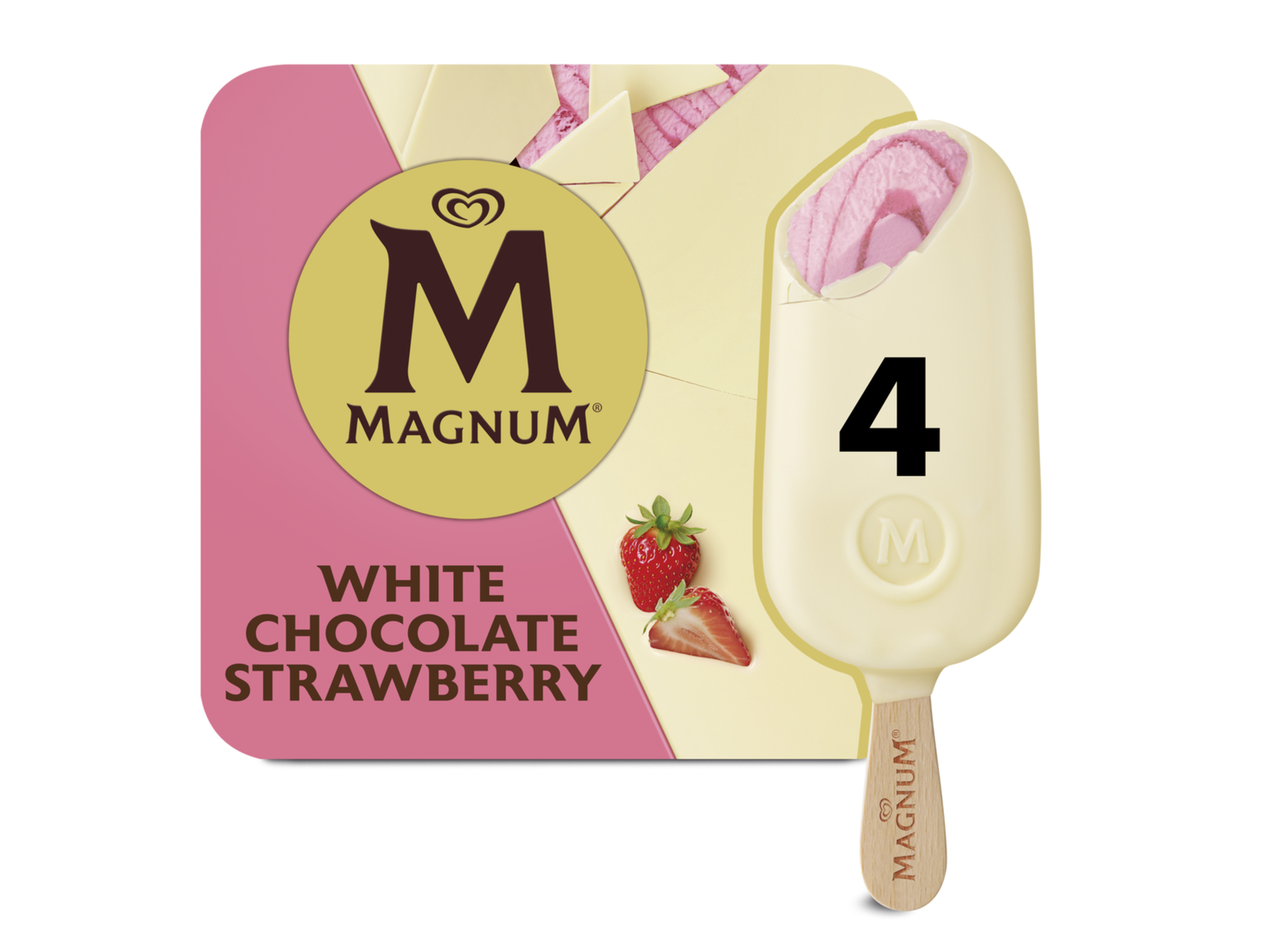 GELADO MAGNUM CHOCO BRANCO & MORANGO 4X100ML