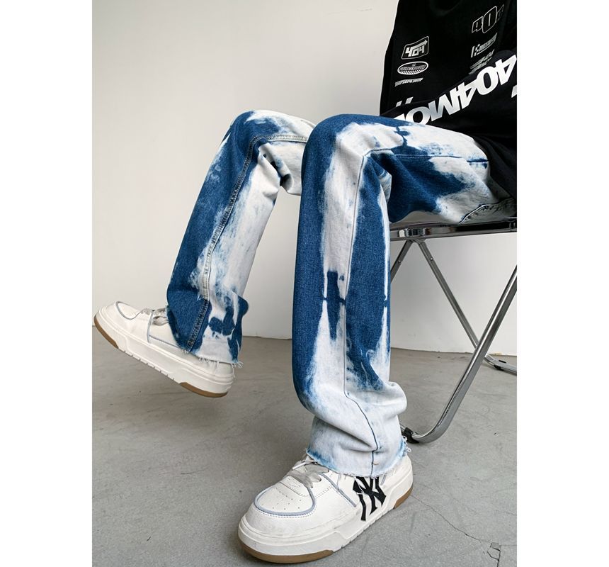 emeisa - Mid Rise Tie Dye Washed Straight Leg Jeans