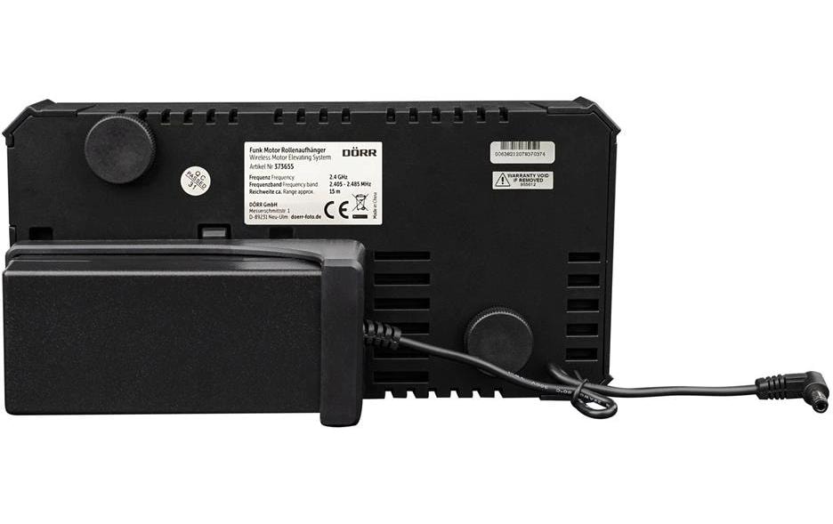 Aufhängung Funk Motor für 4 Papierhintergründe<br>Motorisierte Rollenaufhängung zum Auf- und Abrollen von bis zu 4 Papierhintergründen