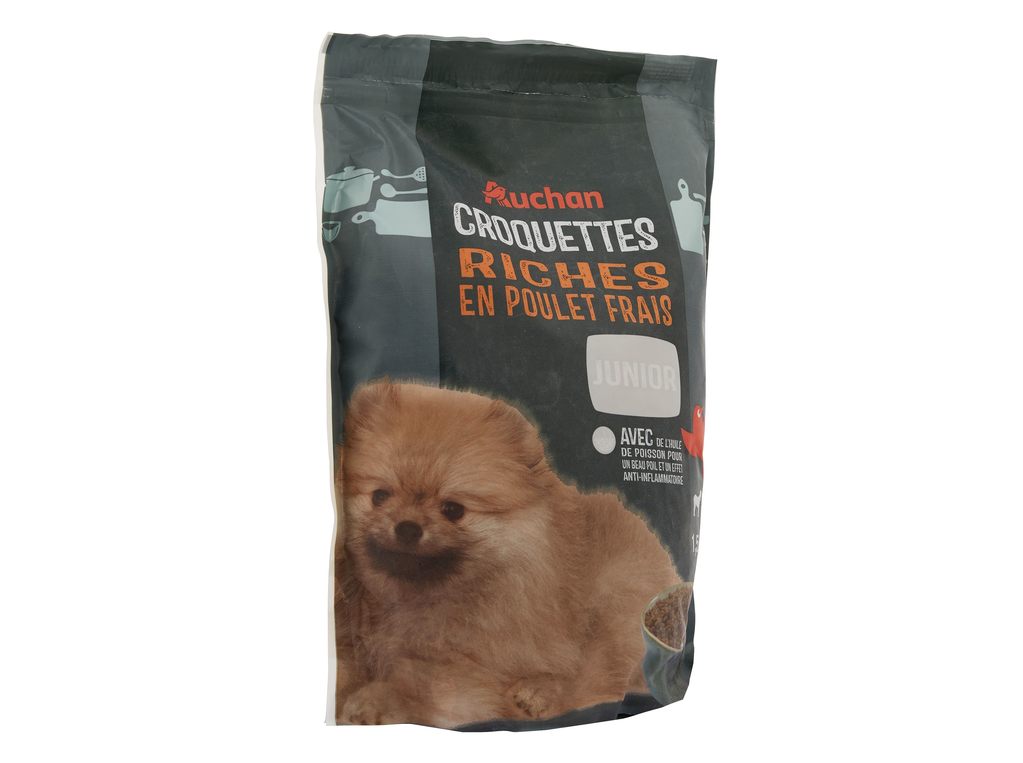 RAÇÃO PARA CÃO JÚNIOR AUCHAN RAÇAS PEQUENAS RICO EM FRANGO FRESCO E ARROZ 1.5KG