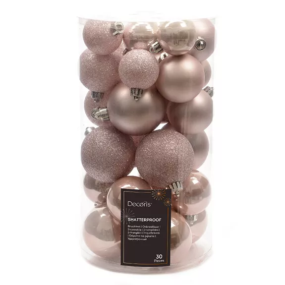 Lot de 30 boules de Noël assorties Alpine Rose poudré