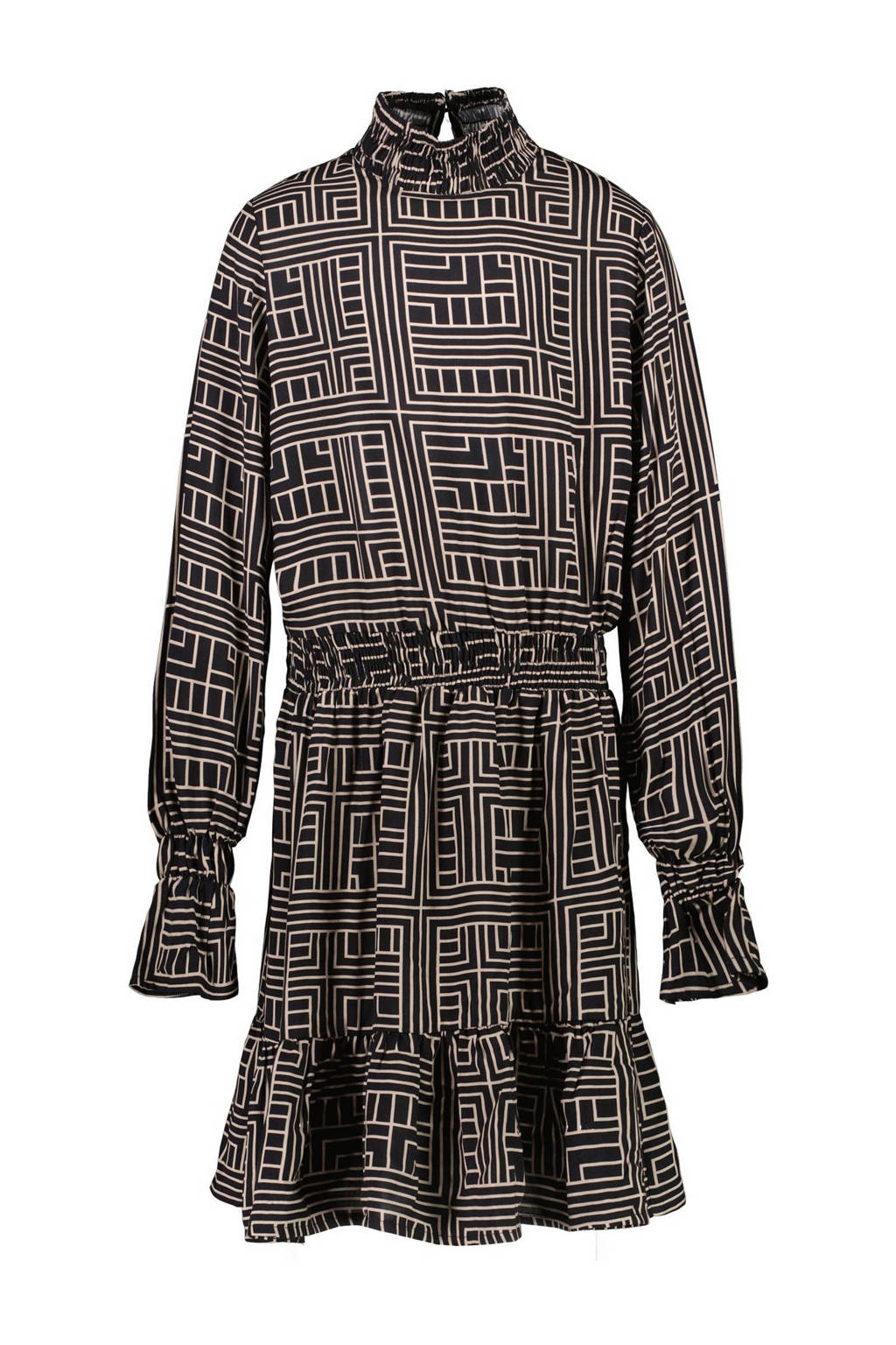 Cars jurk FLYAN met all over print zwart/beige