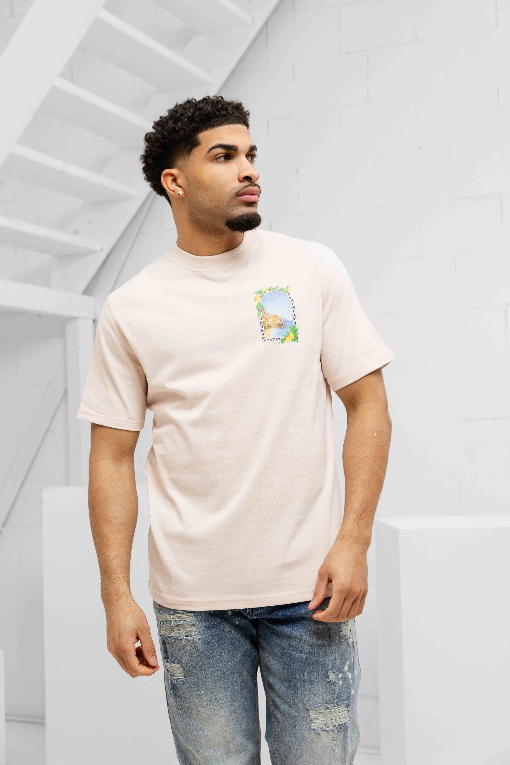 Malelions Amalfi Window T-Shirt Heren Lichtroze