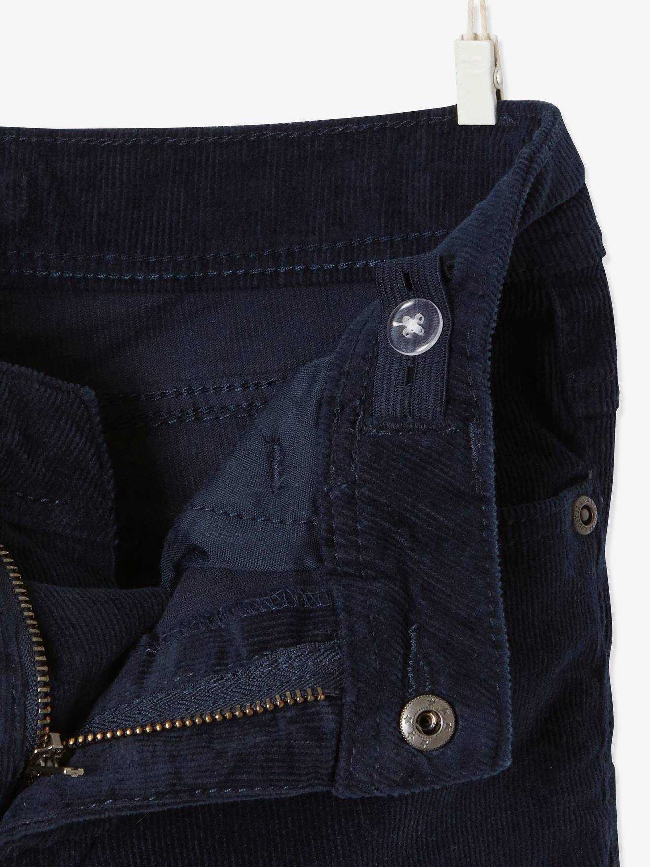 Calças de veludo cotelê slim-fit para meninos, bege médio, lisas com estampas.