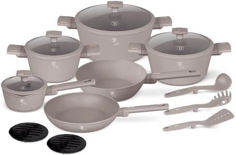 Berlinger Haus - Titanium Coating - Kookgerei Set - Taupe Collection - 15 Stuks