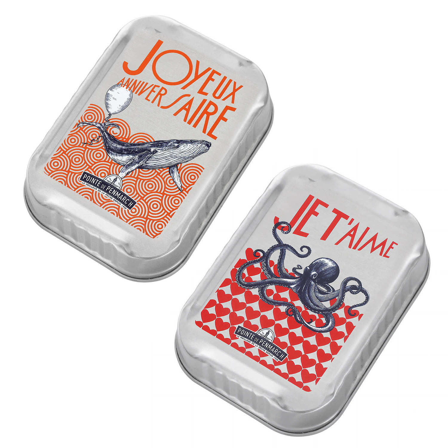 Lot de sardines anciennes à l'huile d'olive vierge extra - Boîtes Je t'aime, Joyeux anniversaire