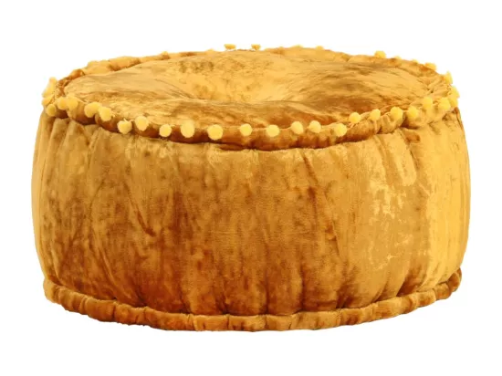 Pouf Rond Velours 40x20 cm Moutarde