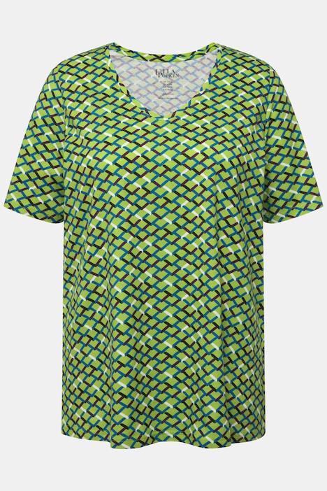 Longshirt, Zacken, A-Linie, V-Ausschnitt, Halbarm