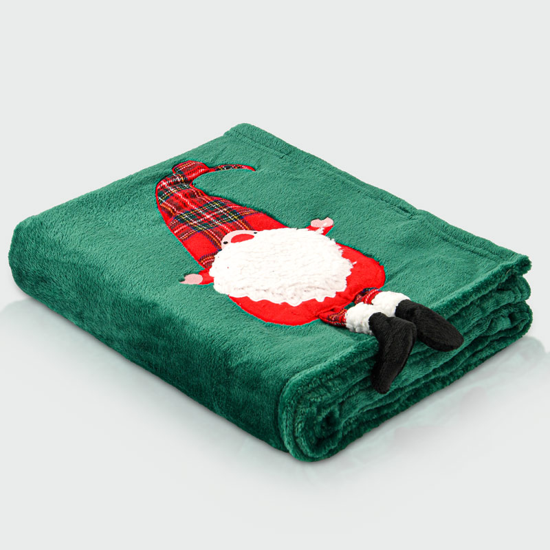 Plaid brodé 'Père-Noël' vert sapin