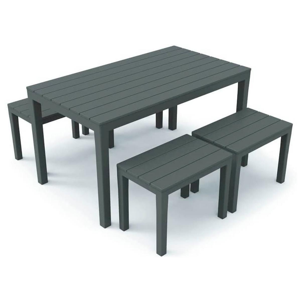 SAMOA TABLE ET 4 BANCS ANTHRACITE