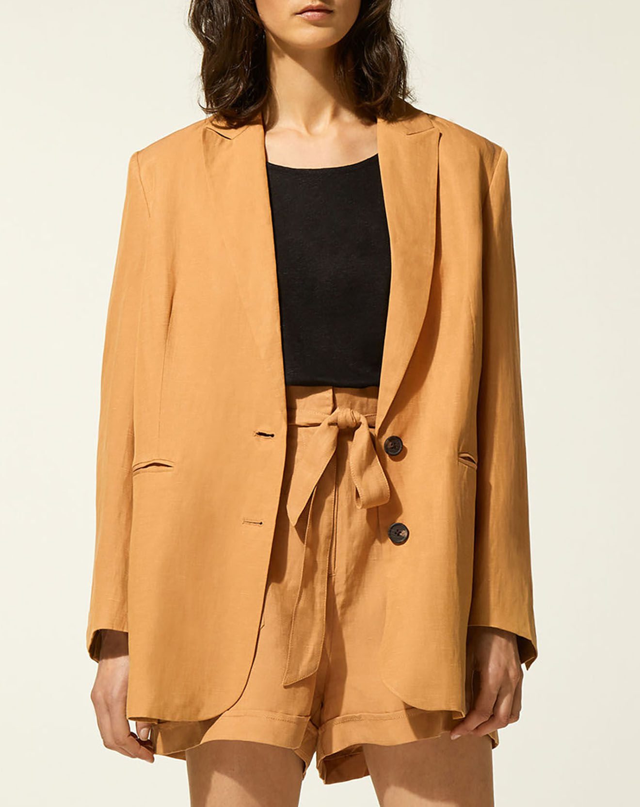 Galeries Lafayette Veste blazer à teneur en Lin Luciole camel