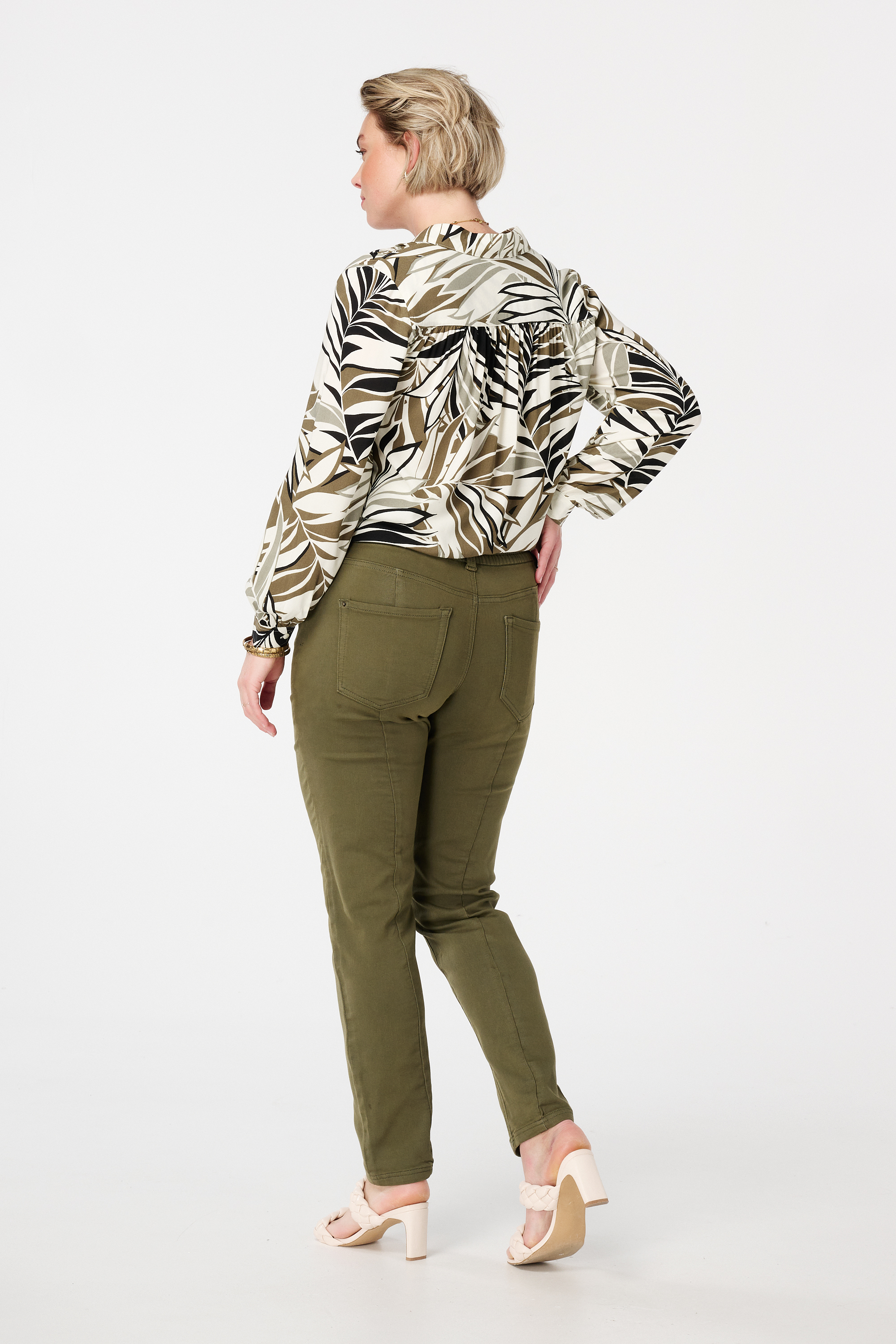 Straight leg jeans met elastische taille Khaki
