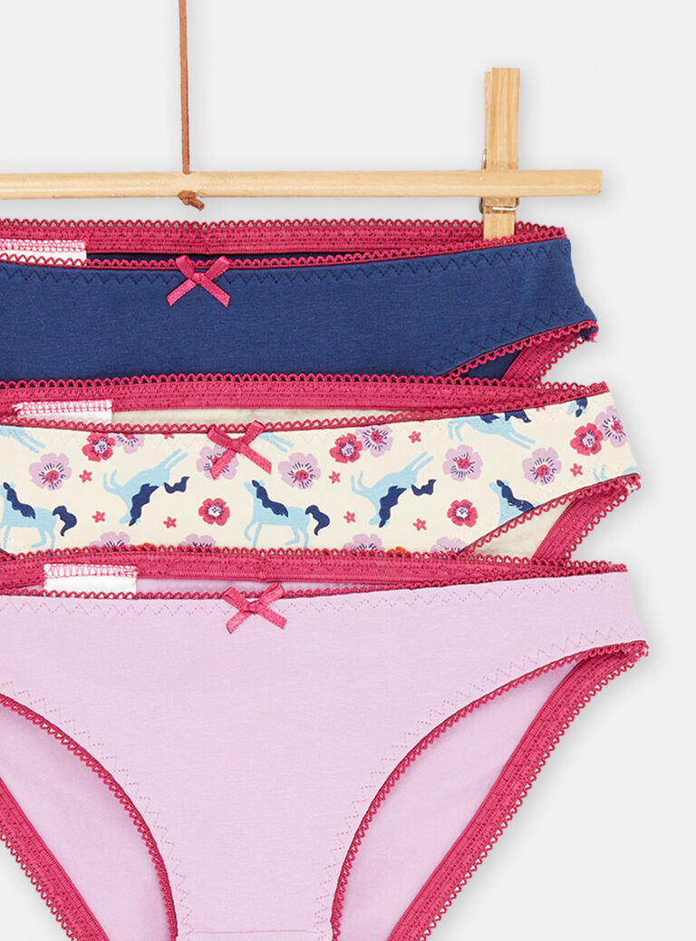 3 culottes bleues, roses et écrues