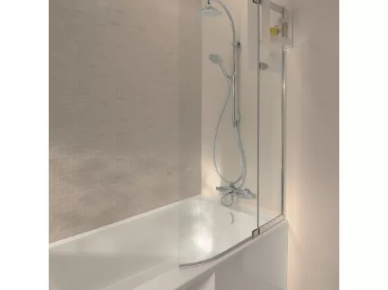 Baignoire bain douche JACOB DELAFON Malice + tablier baignoire + pare bain + étagère 170 x 90 v. droite