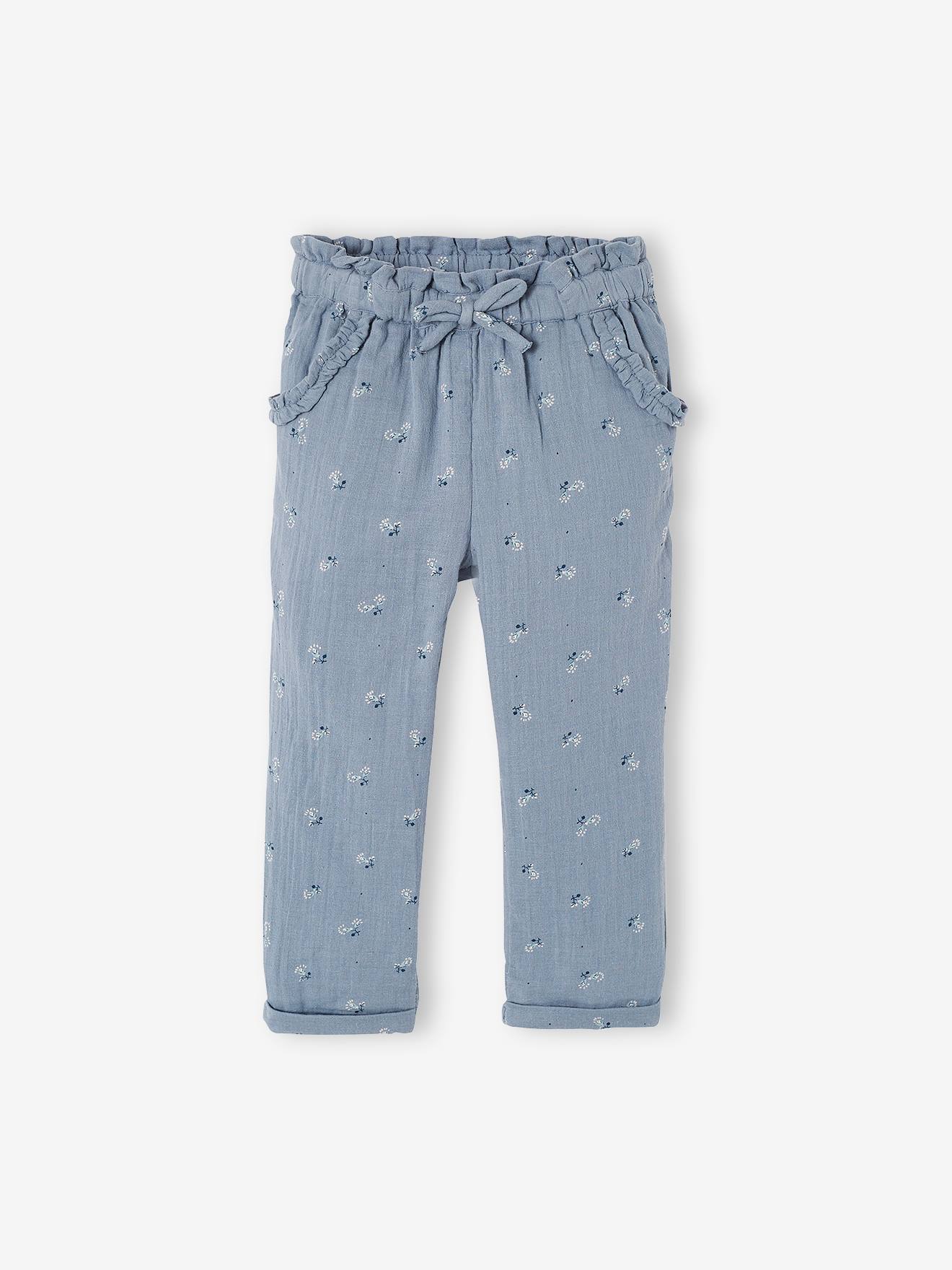 Calça cropped rosa de chiffon de algodão com estampa floral para meninas