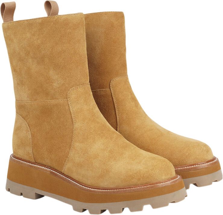 Lovelies USHBA - CALF SUEDE BOOTS WITH ZIP & SHEARLING Light camel