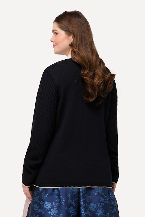 Trachten-Strickjacke, Blütenstickerei, Rundhals, Langarm