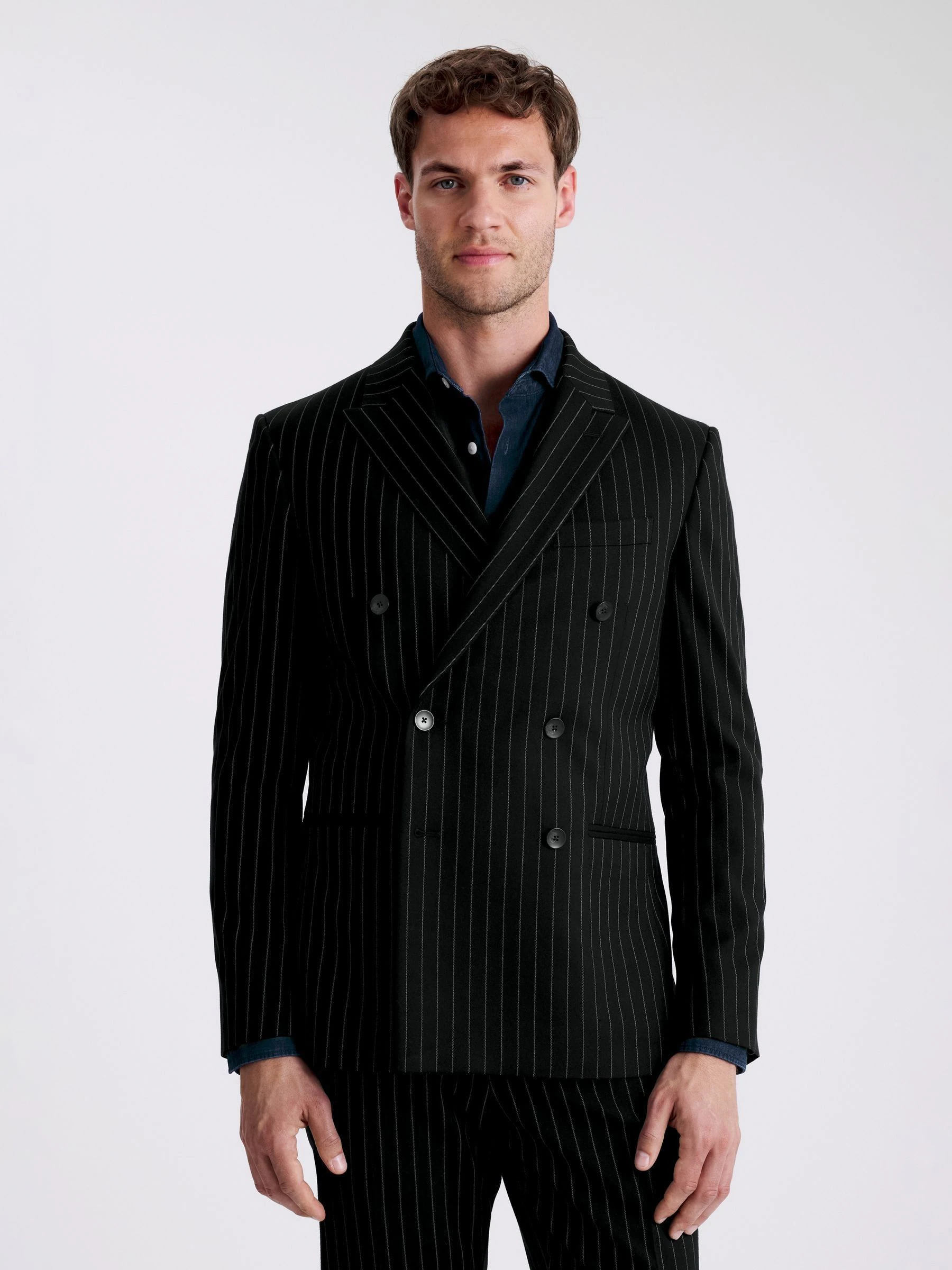 MOSS Stripe Slim Fit Double Breasted Suit Jacket