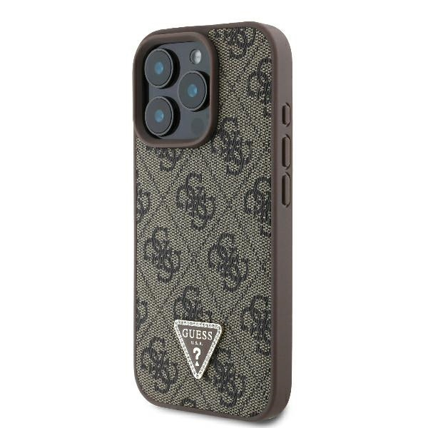 iPhone 16 Pro Max Leder Hardcase Hülle 4G Triangle Strass (GUHCP16XP4TDPW) - Braun
