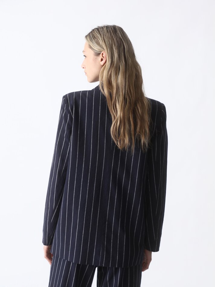 Blazer listrado com gola de lapela - Azul-marinho