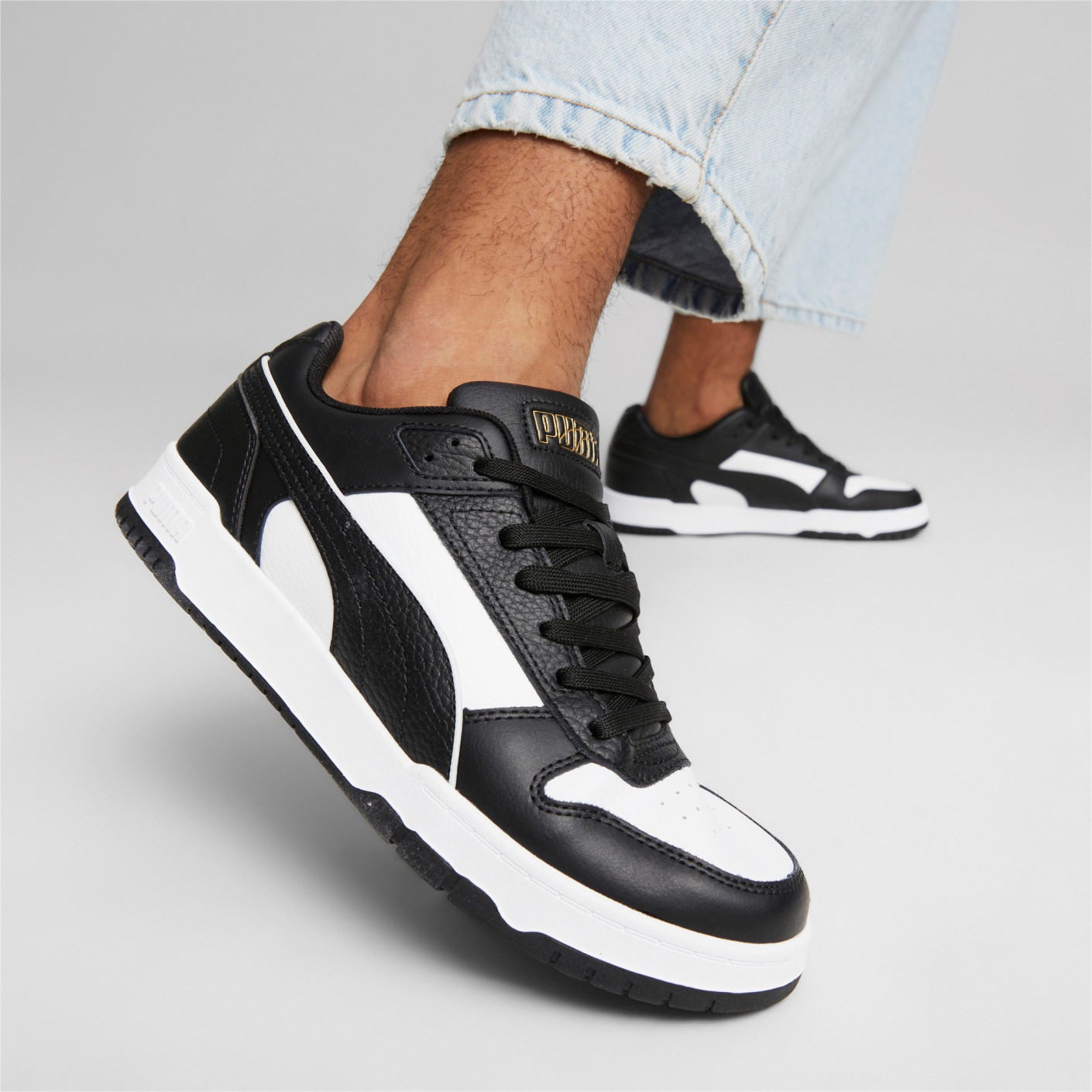 PUMA Rebound Game Low Sneakers Zwart Wit Goud