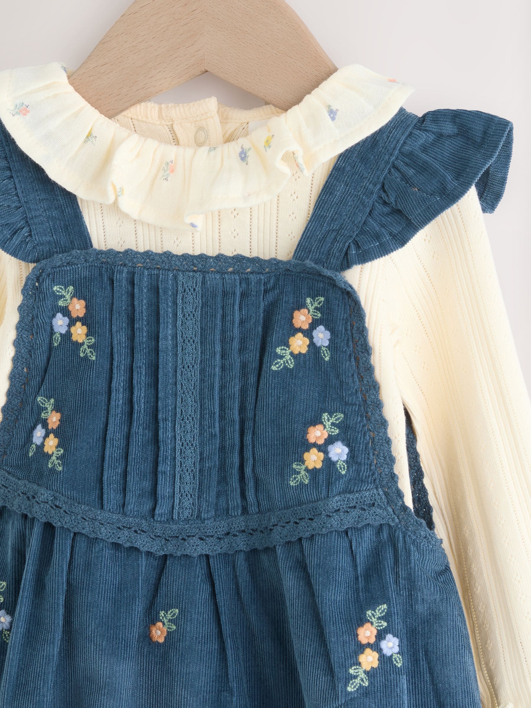 Marineblauw geborduurd - Baby Print Bodysuit met Lange mouwen en Corduroy bretelbroeken Set 2 Pieces (0mnd -2jr)